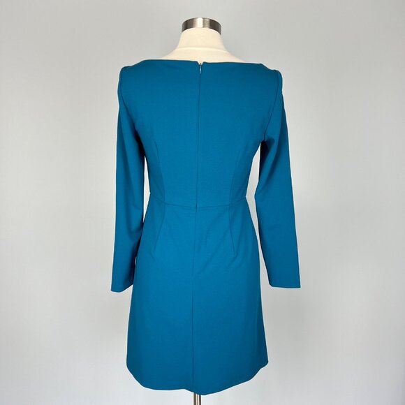 Adrianna Papell Womens Scalloped Neck Dress Teal Blue Cutout Long Sleeve size 6 - Picture 7 of 13